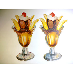 2 Banana Split Ice Cream Dessert Diecuts Paper Signs 1950s Vintage Pop Shop